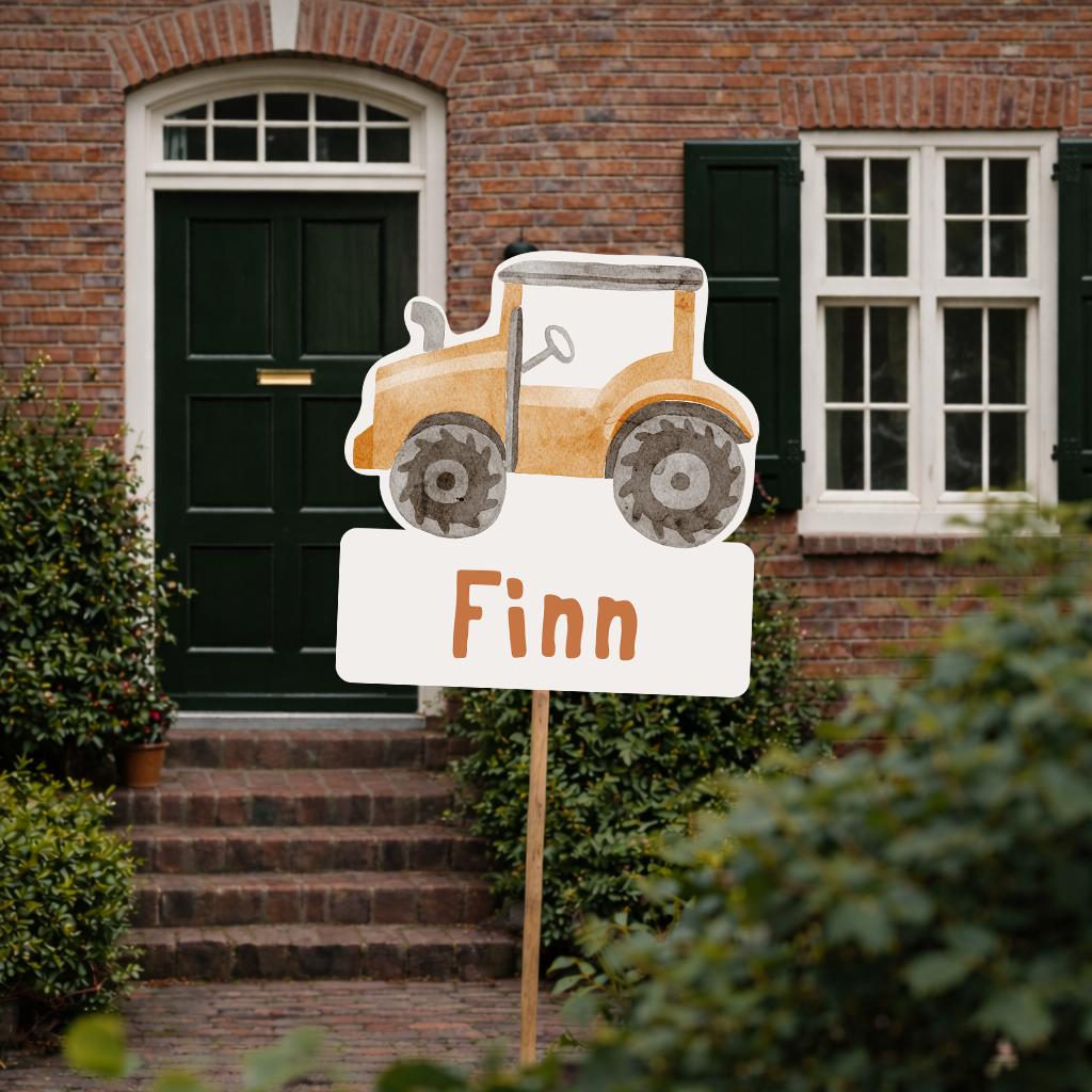 Tuinbord met tractor – Stoer geboortebord voor jongens