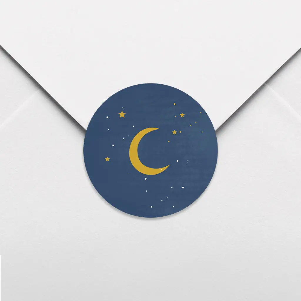 Sluitsticker donkerblauw met maan en sterren - per 25 stuks