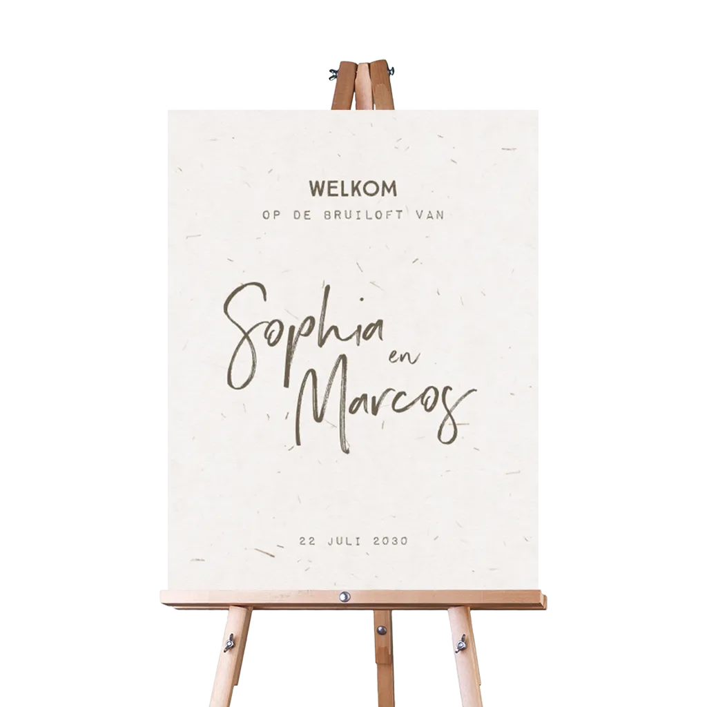 Vintage welkomstbord bruiloft in neutrale kleuren