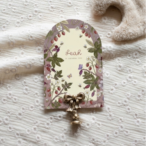 Geboortekaartje meisje zomer aardbeitjes bijtjes vlinders