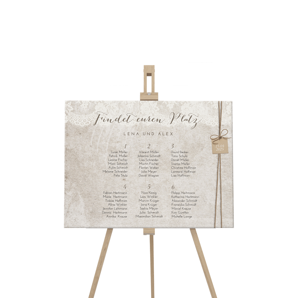 Sitzplan Schild mit Spitzen-Look