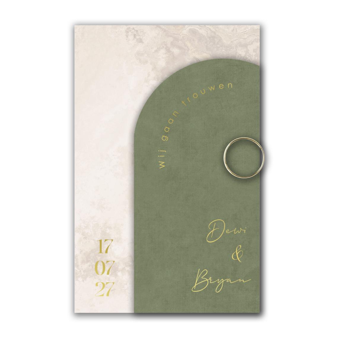 Tweedelige trouwkaart met goudfolie marmer en velvet achtergrond