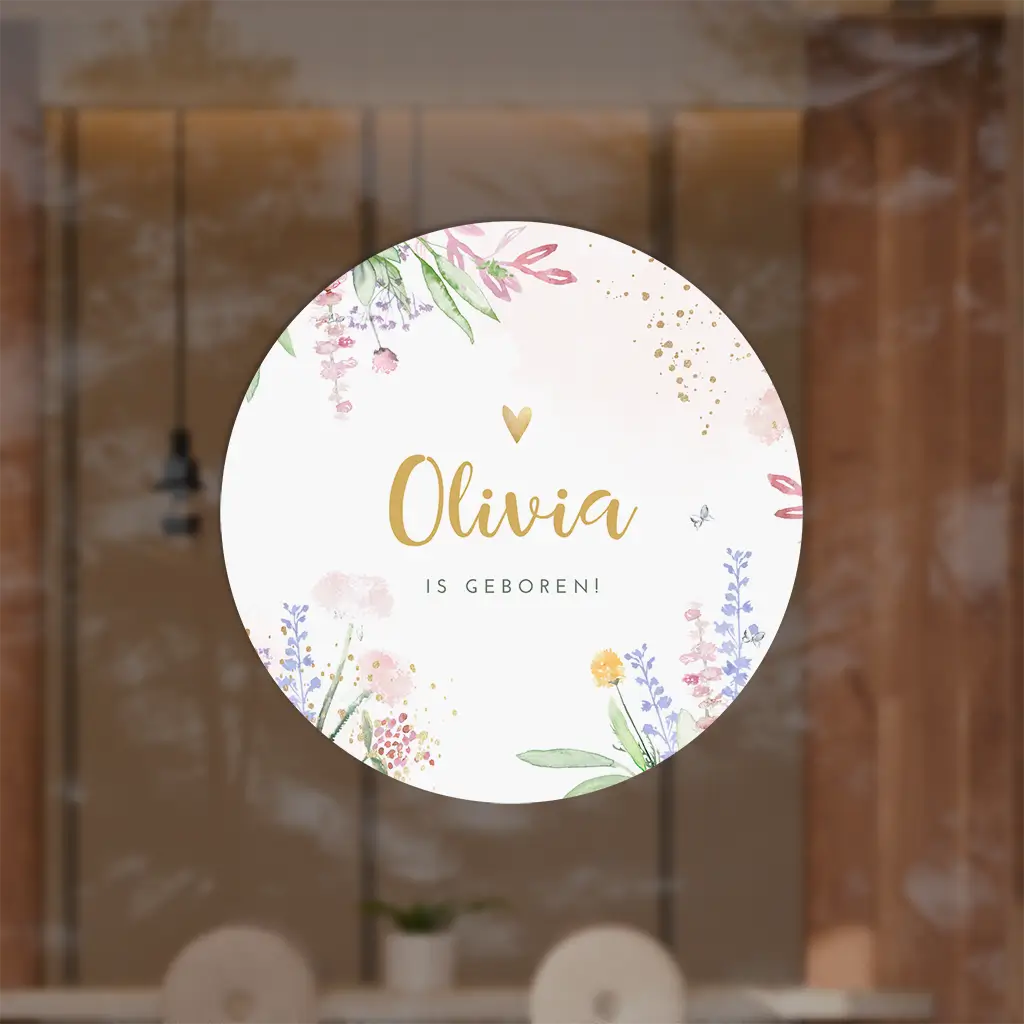 Vrolijke raamsticker met watercolour, bloemen en hartje