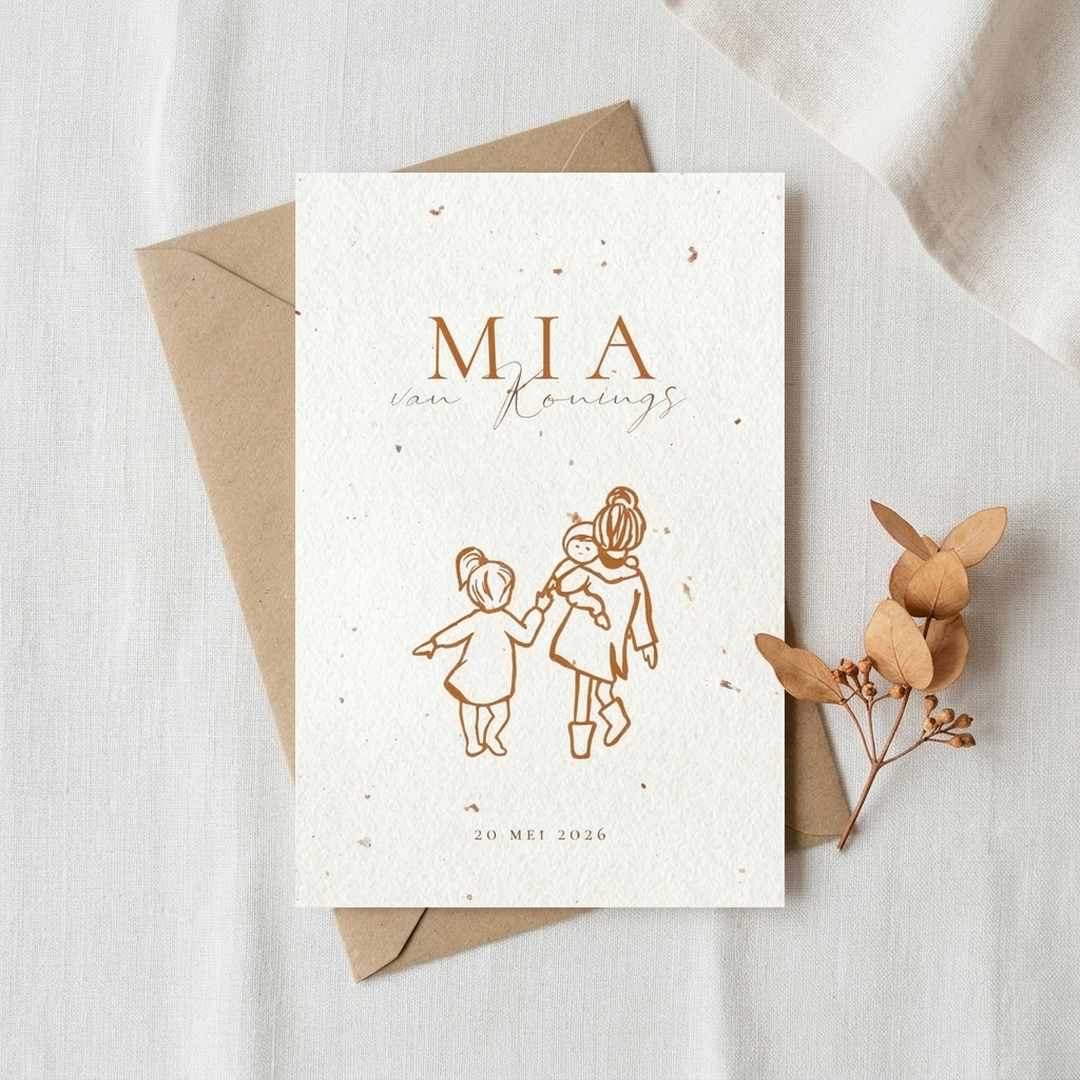 Geboortekaartje illustratie gezin zussen baby