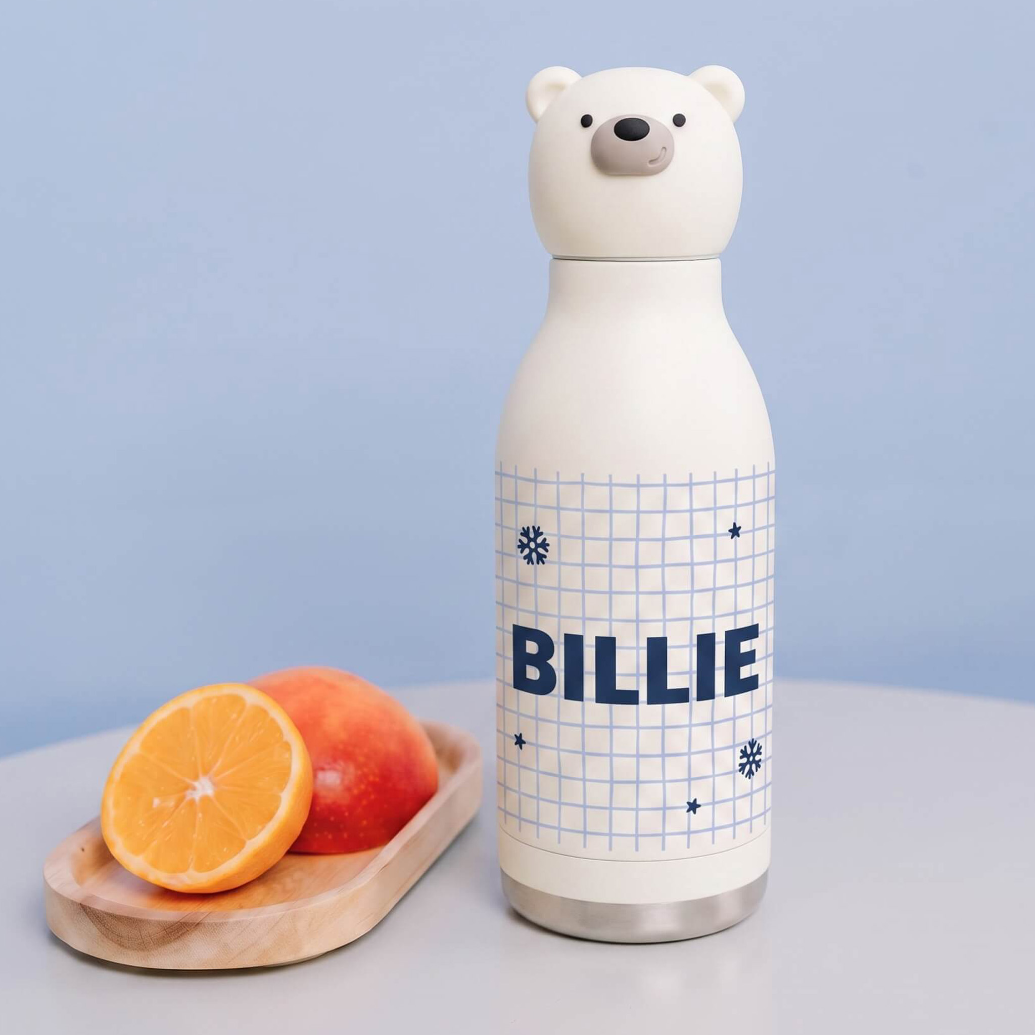 Asobu RVS drinkfles ijsbeer met naam en ruitjes