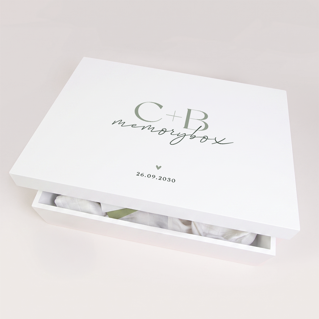 Memorybox huwelijk met initialen in groen