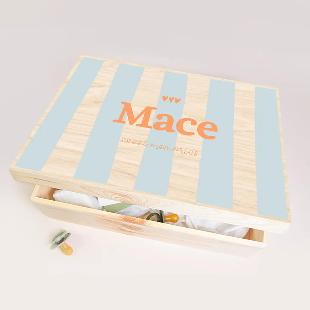 Memorybox baby blauw gestreept met colorblocking