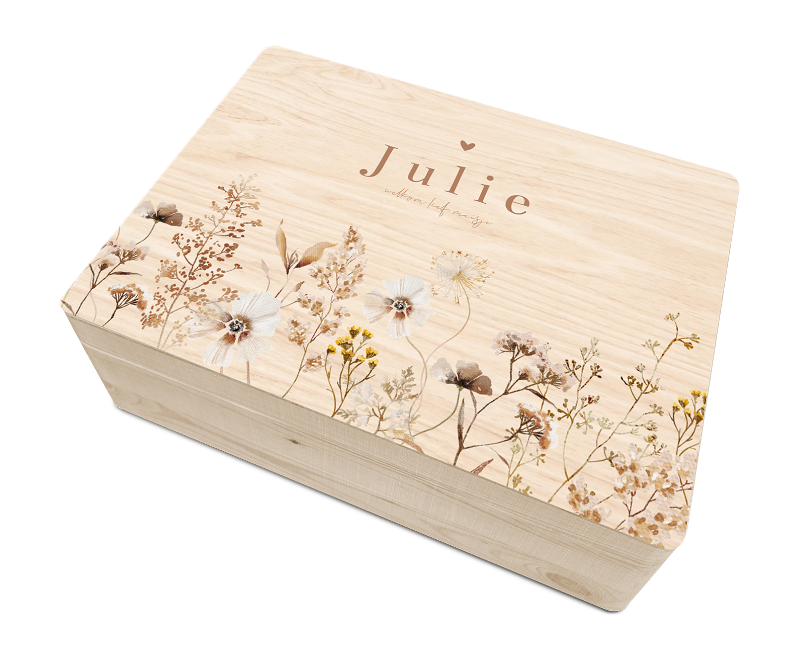 Geboorte memory box voor een meisje met bloemen