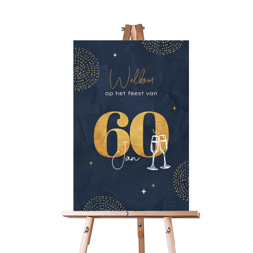 Feestelijk welkomstbord met champagneglazen