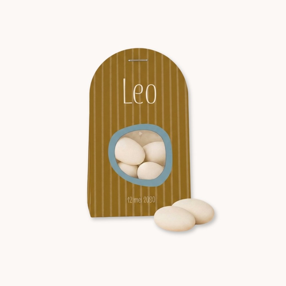 Doopsuiker wikkel okergeel blauw