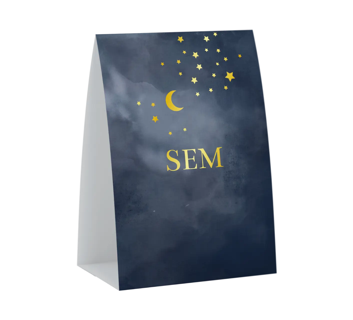 Hip blauw geboortekaartje tentvorm met sterretjes