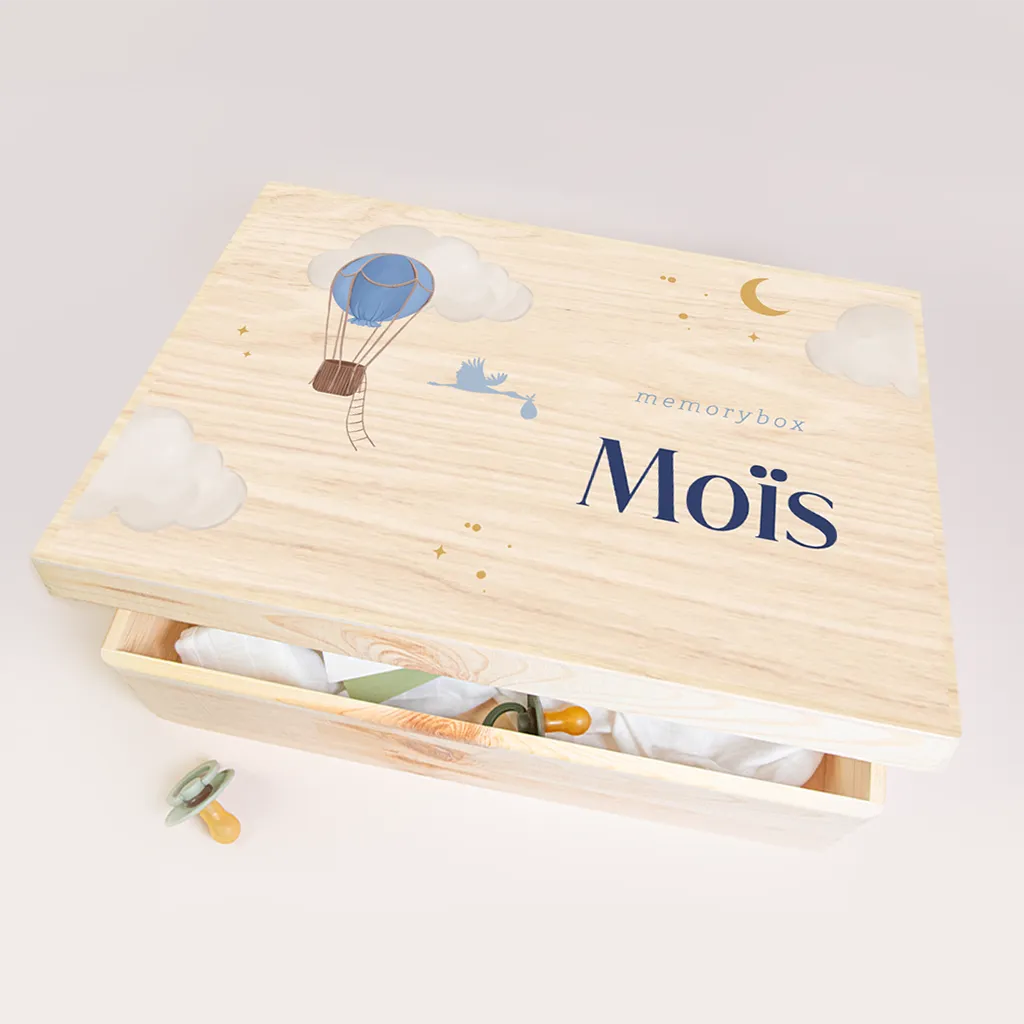 Memorybox met luchtballon en sterrenhemel
