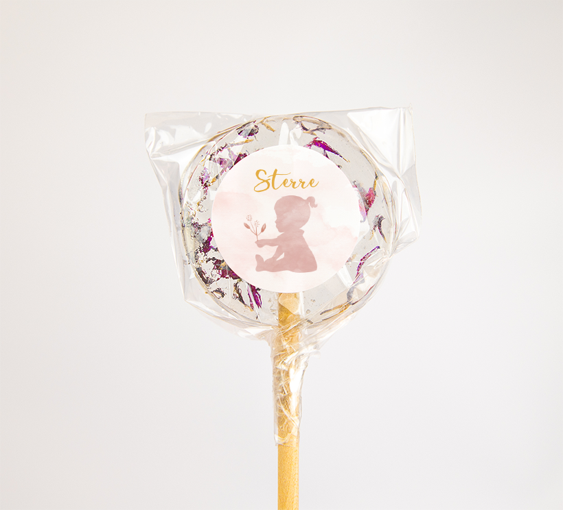 Naamstickers met silhouet meisje roze aquarel