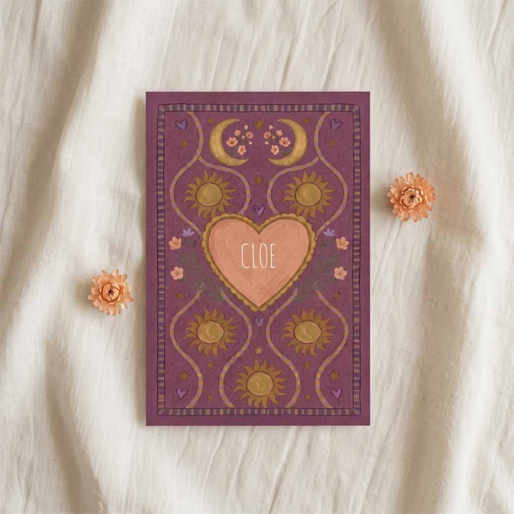 Geboortekaartje meisje boho eclectic hartje zon maan