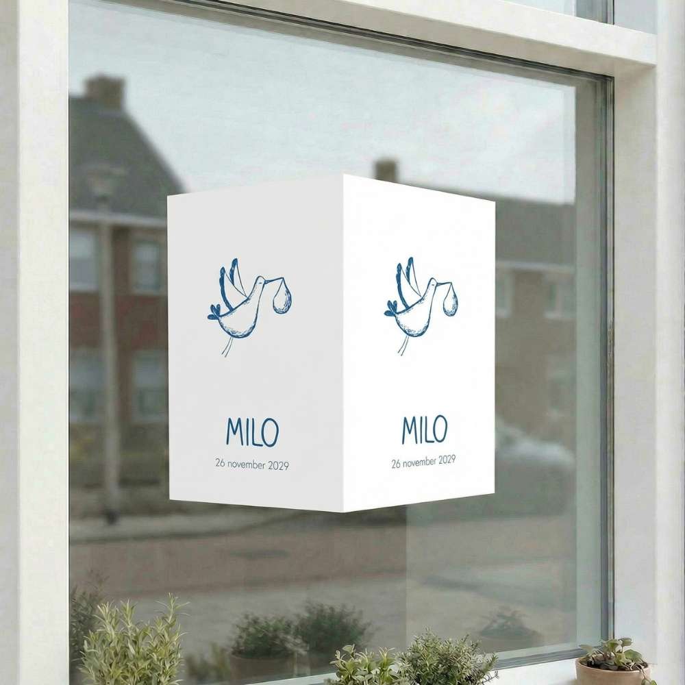 Geboortebord raam jongen ooievaar baby