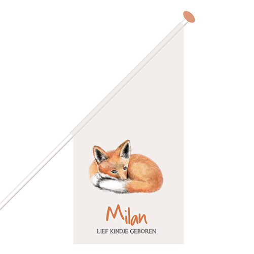 Geboortevlag met naam en dierentekening vosje