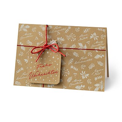 Private Weihnachtskarte Winterblüher mit Päckchenanhänger