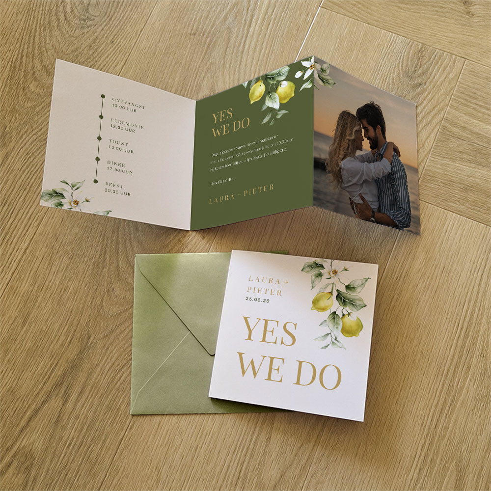 Originele mediterraanse citroenen trouwkaart