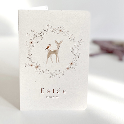 Geboortekaartje voor een meisje met hertje en bloemen