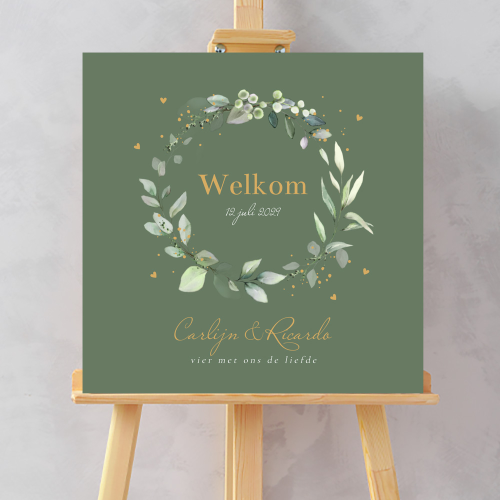 Bruiloftsbord groen botanisch krans bladeren 70x70 cm