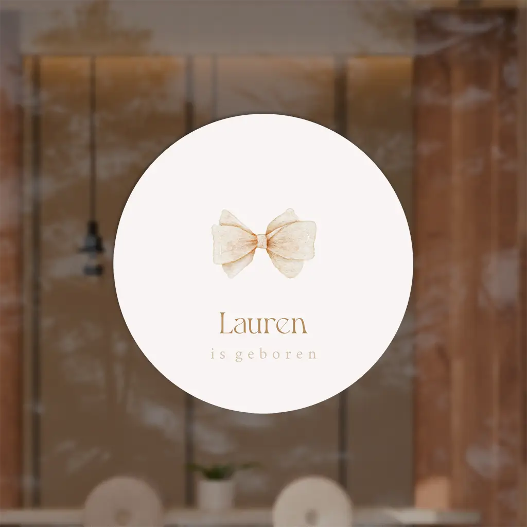 Raamsticker rond met beige strik