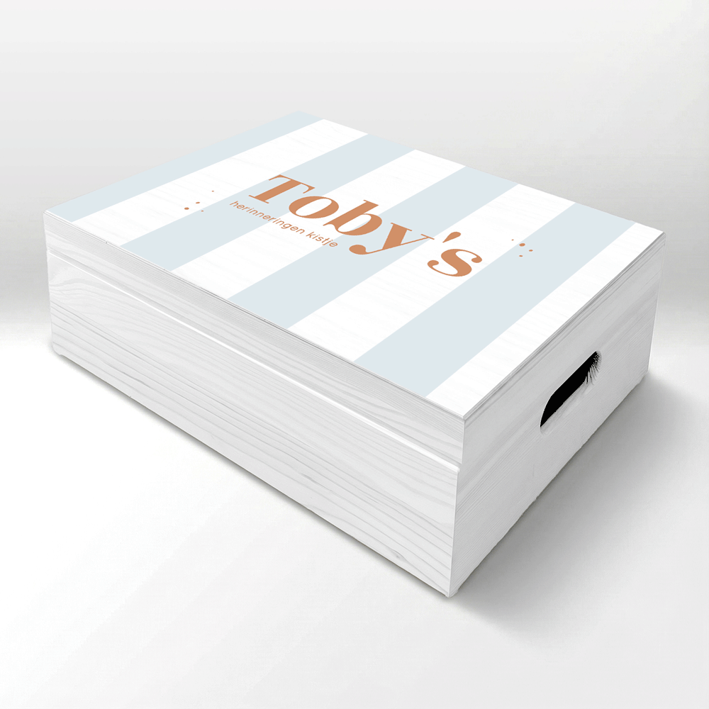 Memory box jongen | Lichtblauw gestreept met naam