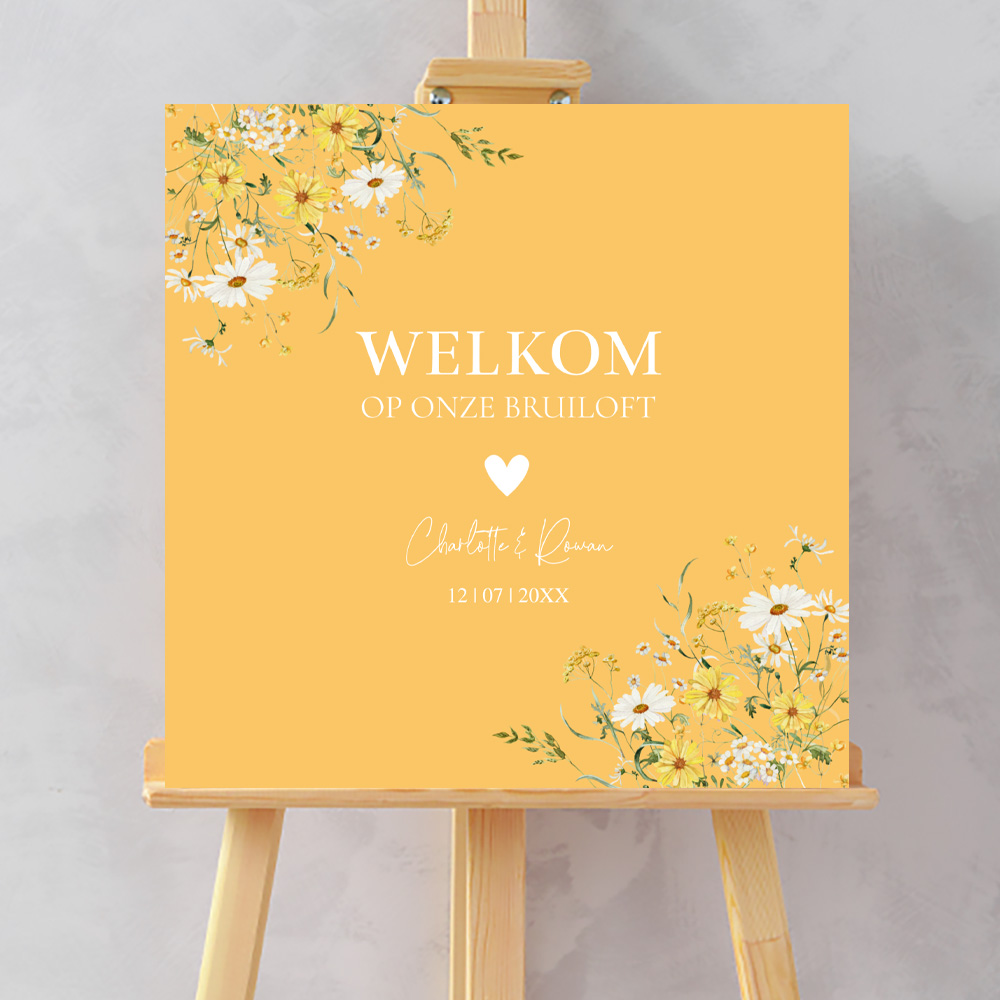 Bruiloftsbord geel bloemen vierkant