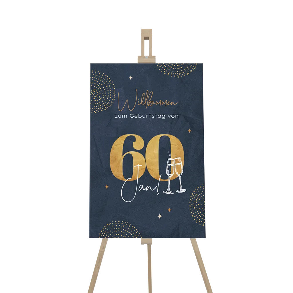 Festliches Willkommensschild zum 60sten mit Sektgläsern