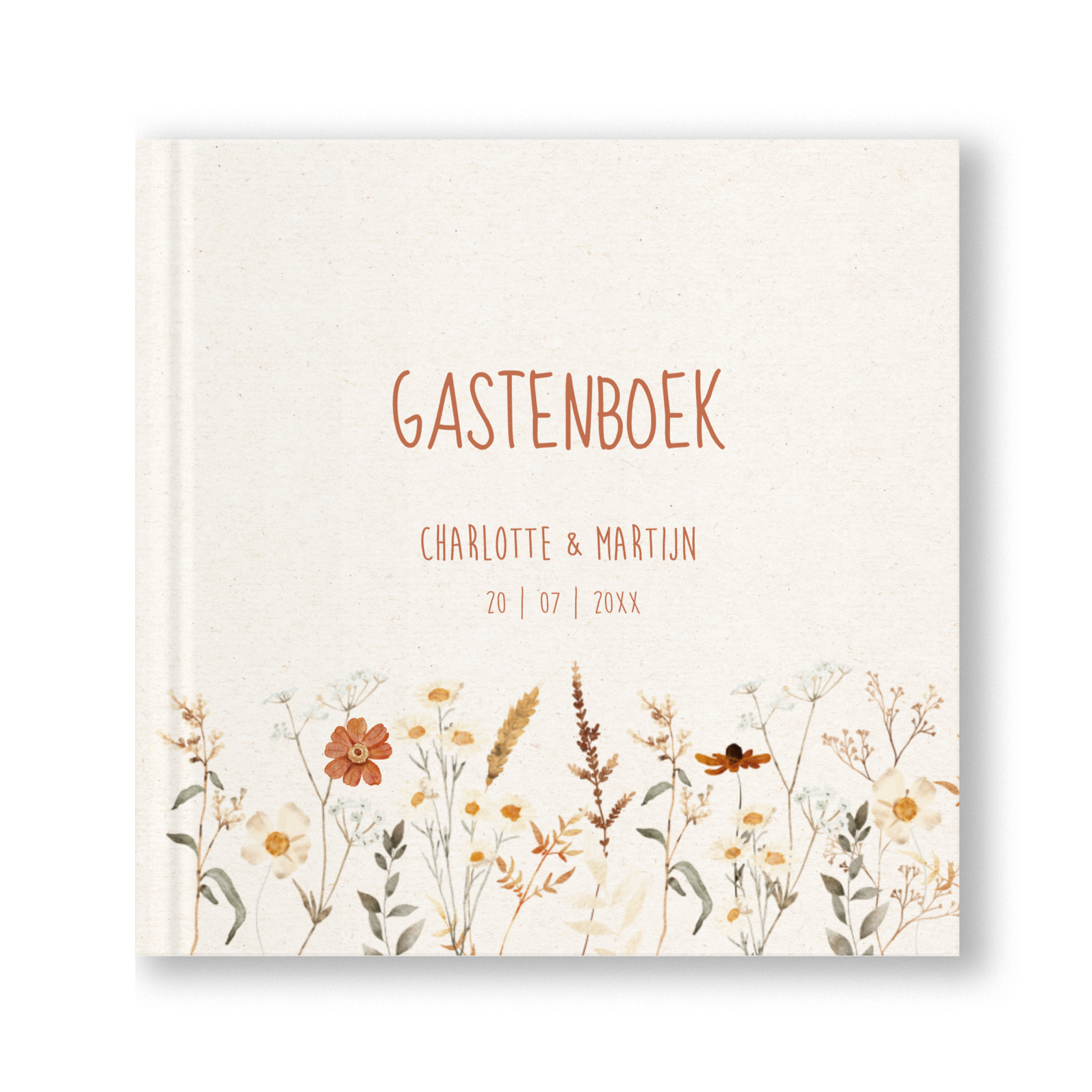 Gastenboek bruiloft beige veldbloemen