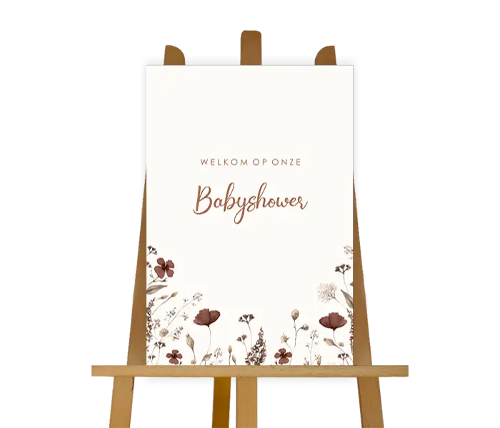 Welkomstbord babyshower met veldbloemen