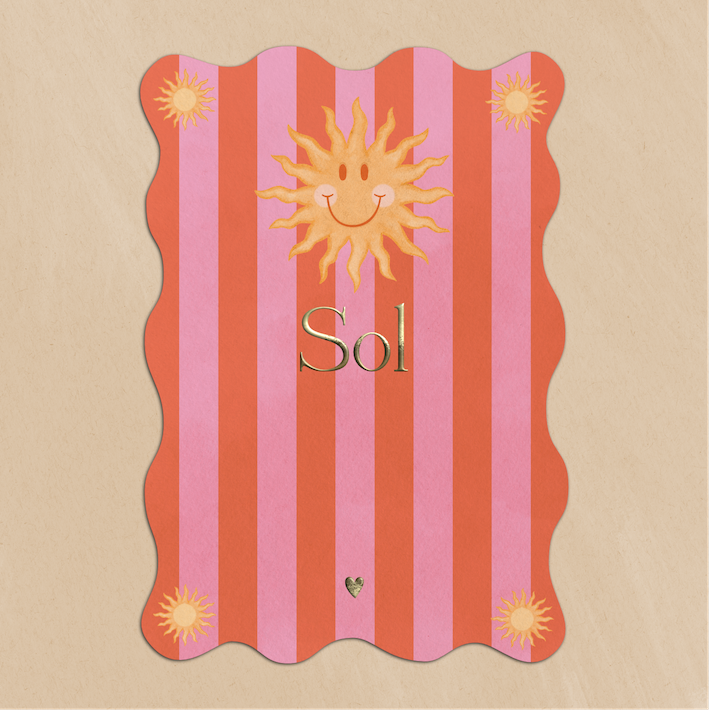 Geboortekaartje Golfvorm Zonnen Roze Oranje Strepen Goudfolie