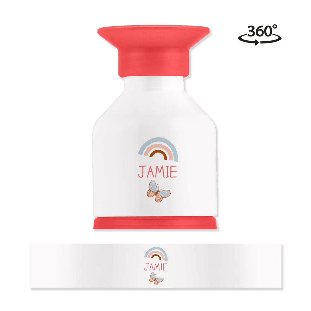 Dopper waterfles met naam, vlinder en regenboog
