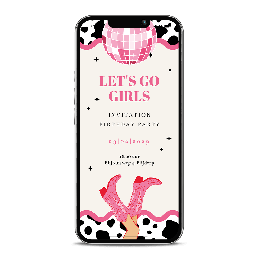 Digitale verjaardagsuitnodiging in cowgirl thema