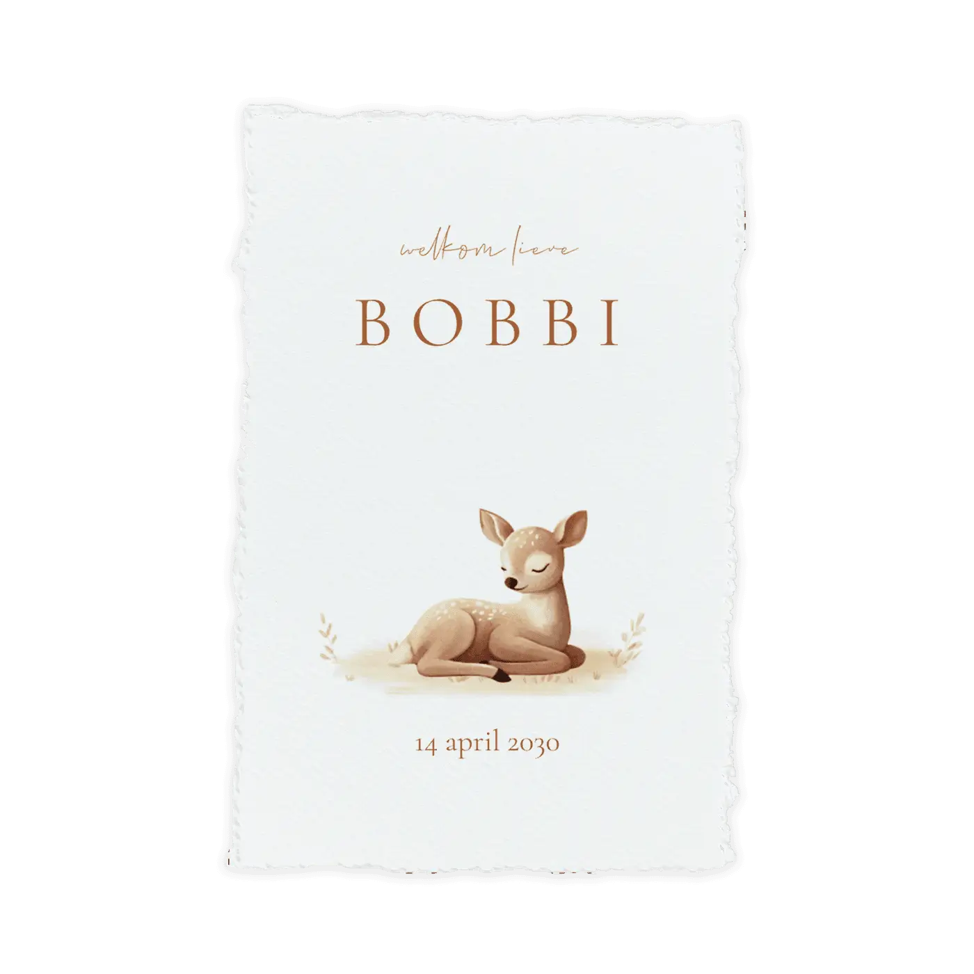 Geboortekaartje handgeschept papier look met hertje (DIY)