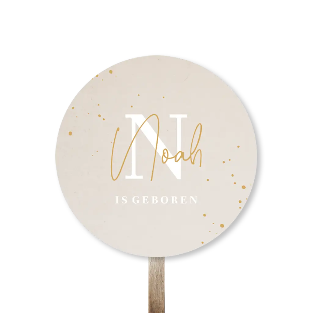 Tuinbord rond in beige met initiaal en spetters