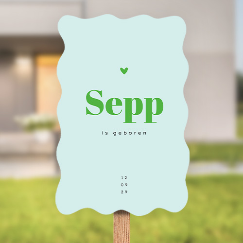 Golvend geboortebord tuin voor een jongen met felle kleuren