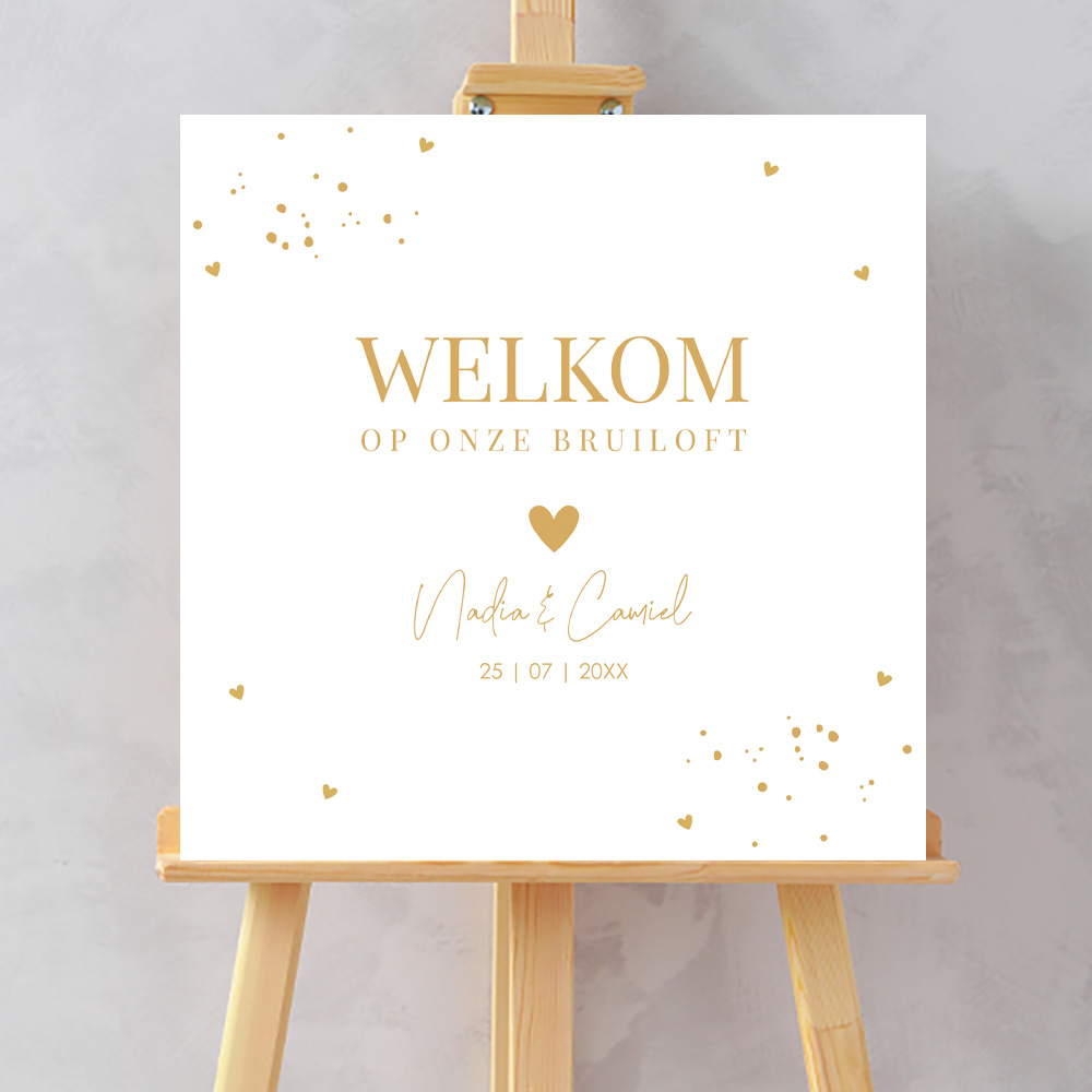 Bruiloftsbord wit spetters hartjes 70x70 cm