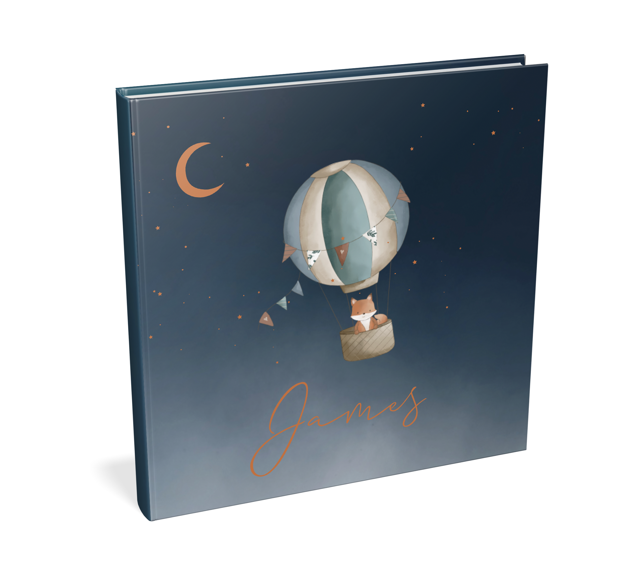 Kraambezoekboek blauw met vosje en luchtballon