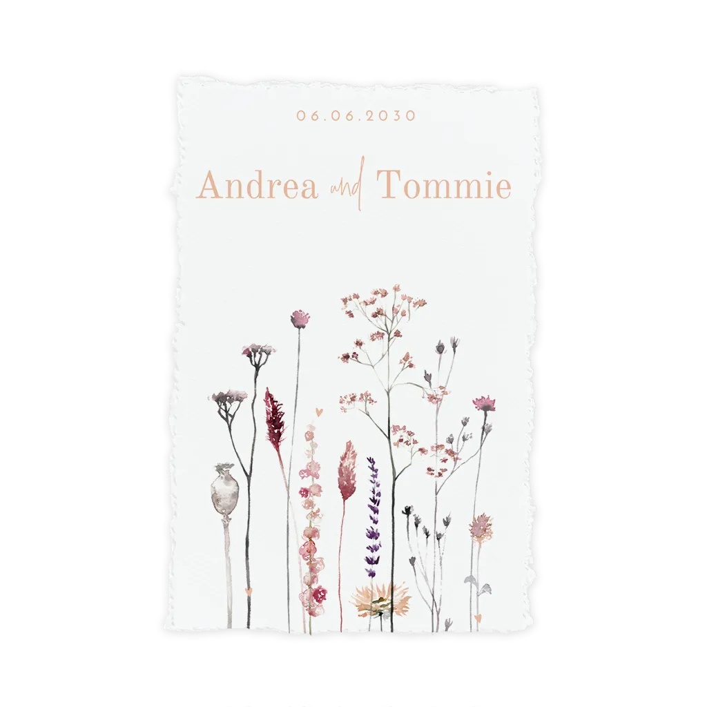 Büttenpapier-Look (DIY*) Hochzeitseinladung Bohemian Flowers