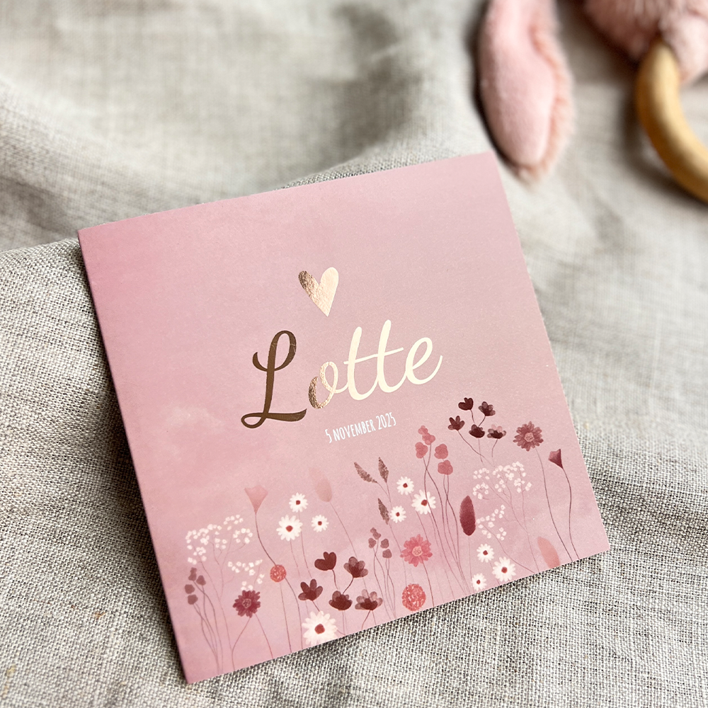 Geboortekaartje Droogbloemen Roze Lief Meisje