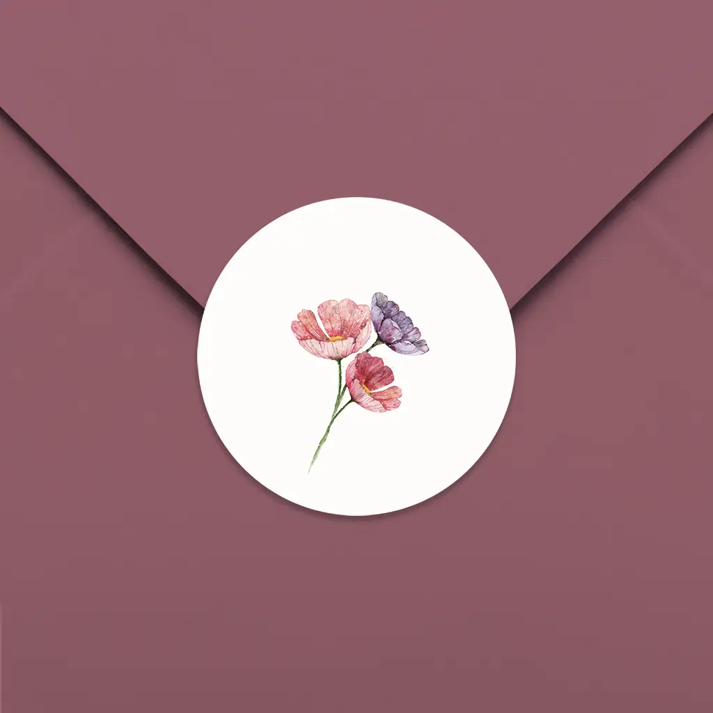 Sluitsticker met watercolour bloemen - per 25 stuks