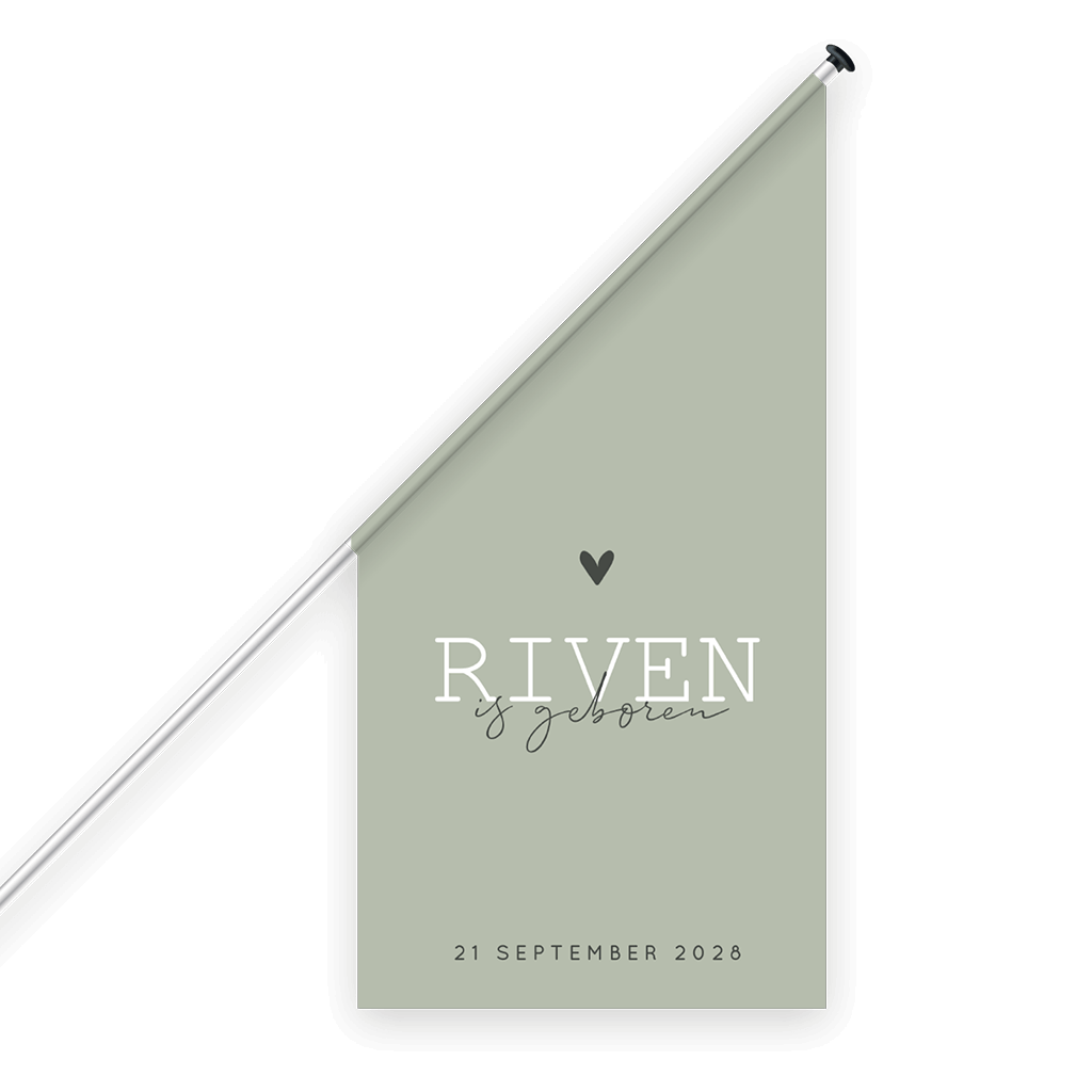 Geboortevlag in olijfgroen en donkergroen met hartje