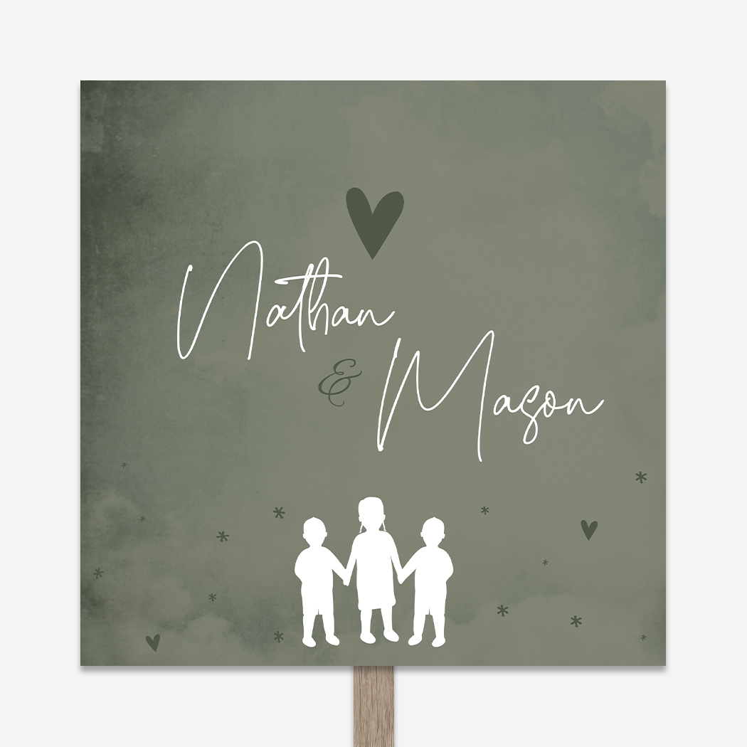 Tuinbord Geboortebord Tweeling Silhouetten Groen