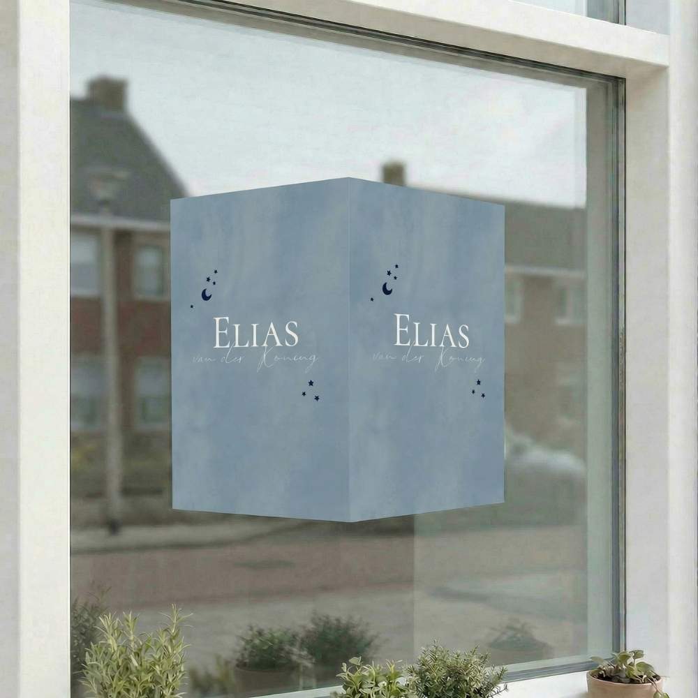 Geboortebord watercolor blauw maan sterren