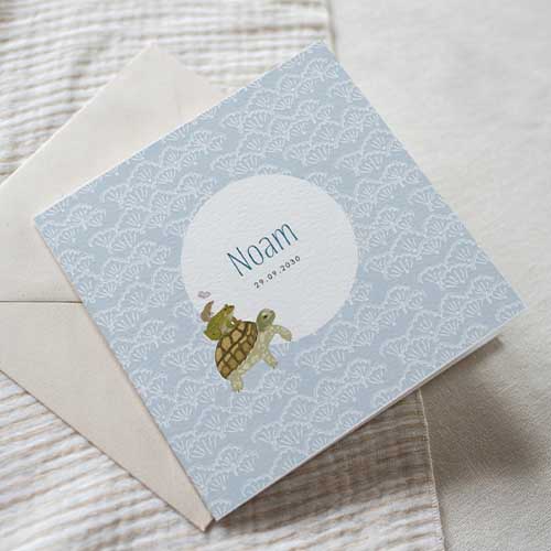 Geboortekaartje jongen dieren stapel schildpad kikker muis