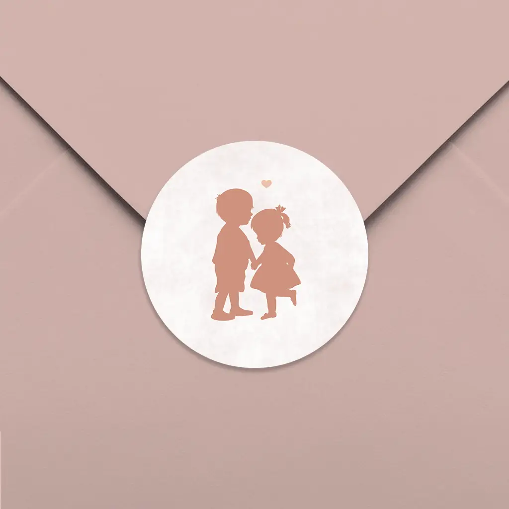 Pastelkleurige sluitsticker met silhouet van broer met zusje - per 25 stuks