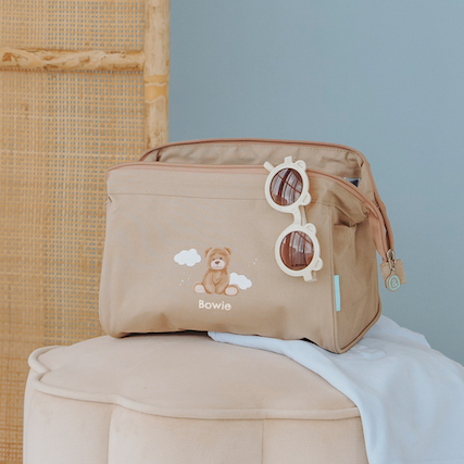 Toilettas zand met lief beertje en naam