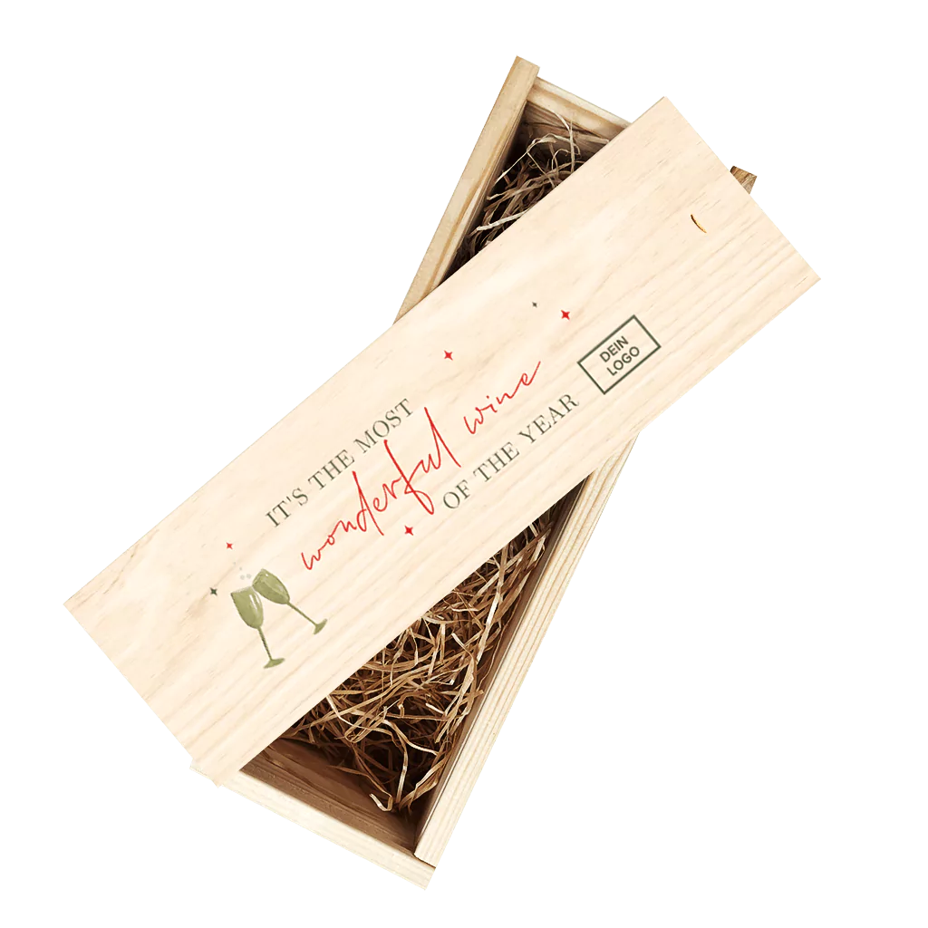 Weihnachtliche Weinbox mit eigenem Logo - Kundenpresent