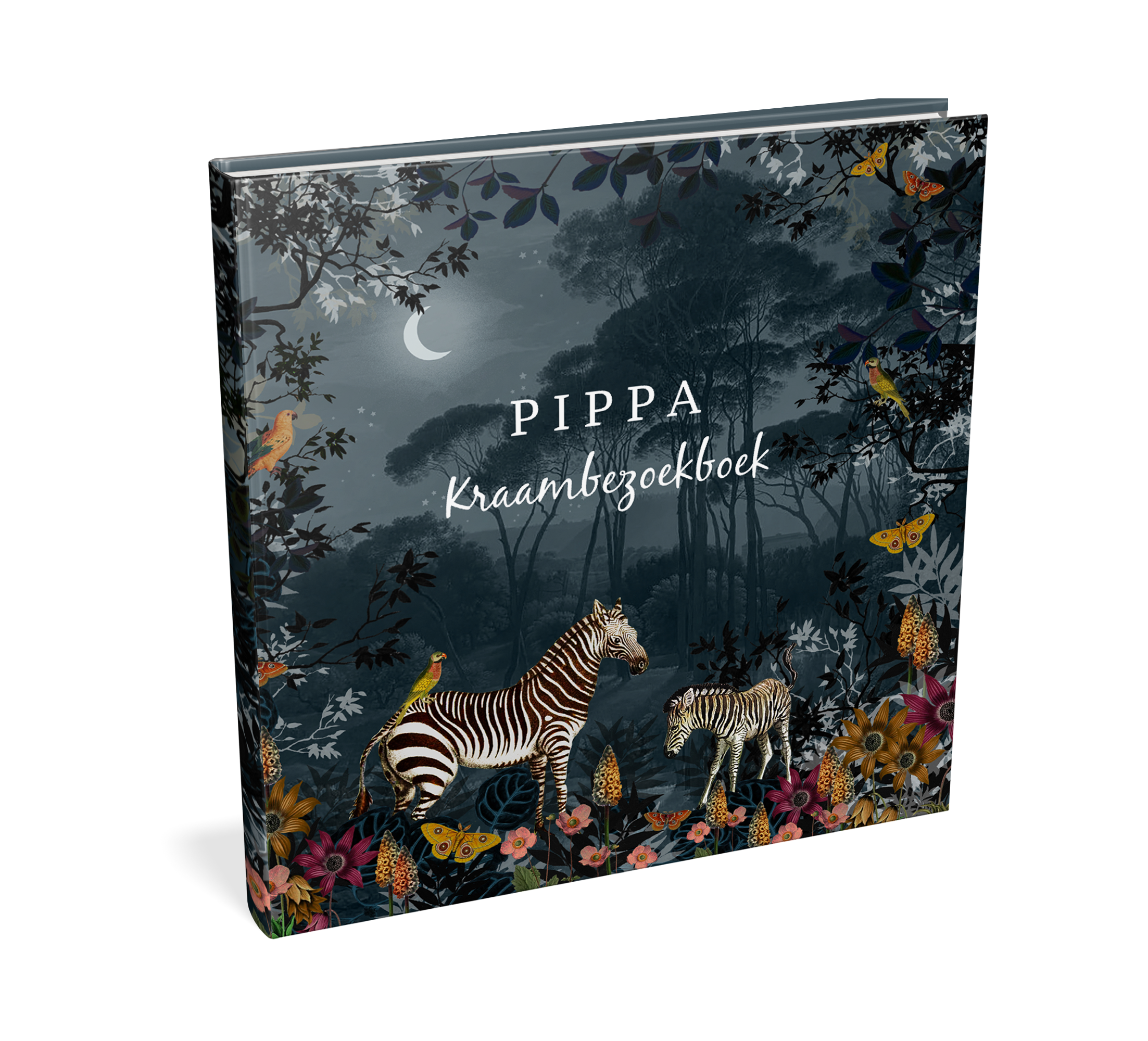 Kraambezoekboek botanisch met zebra's onder maanlicht