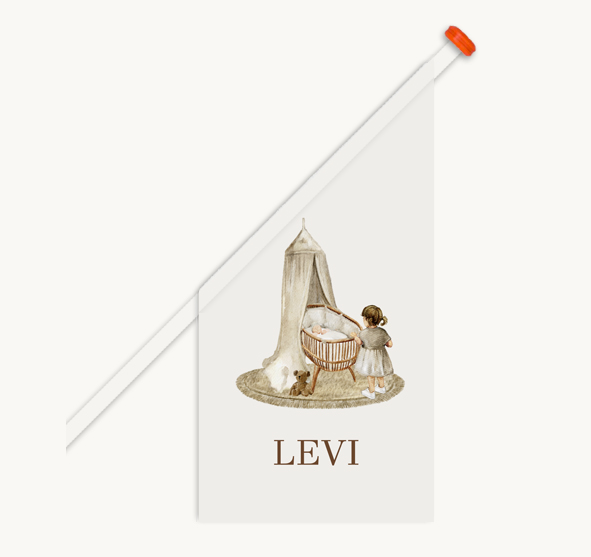 Geboortevlag zusje bij een wiegje en beer